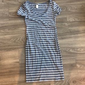 Blue and White Striped Casual Mini Dress
